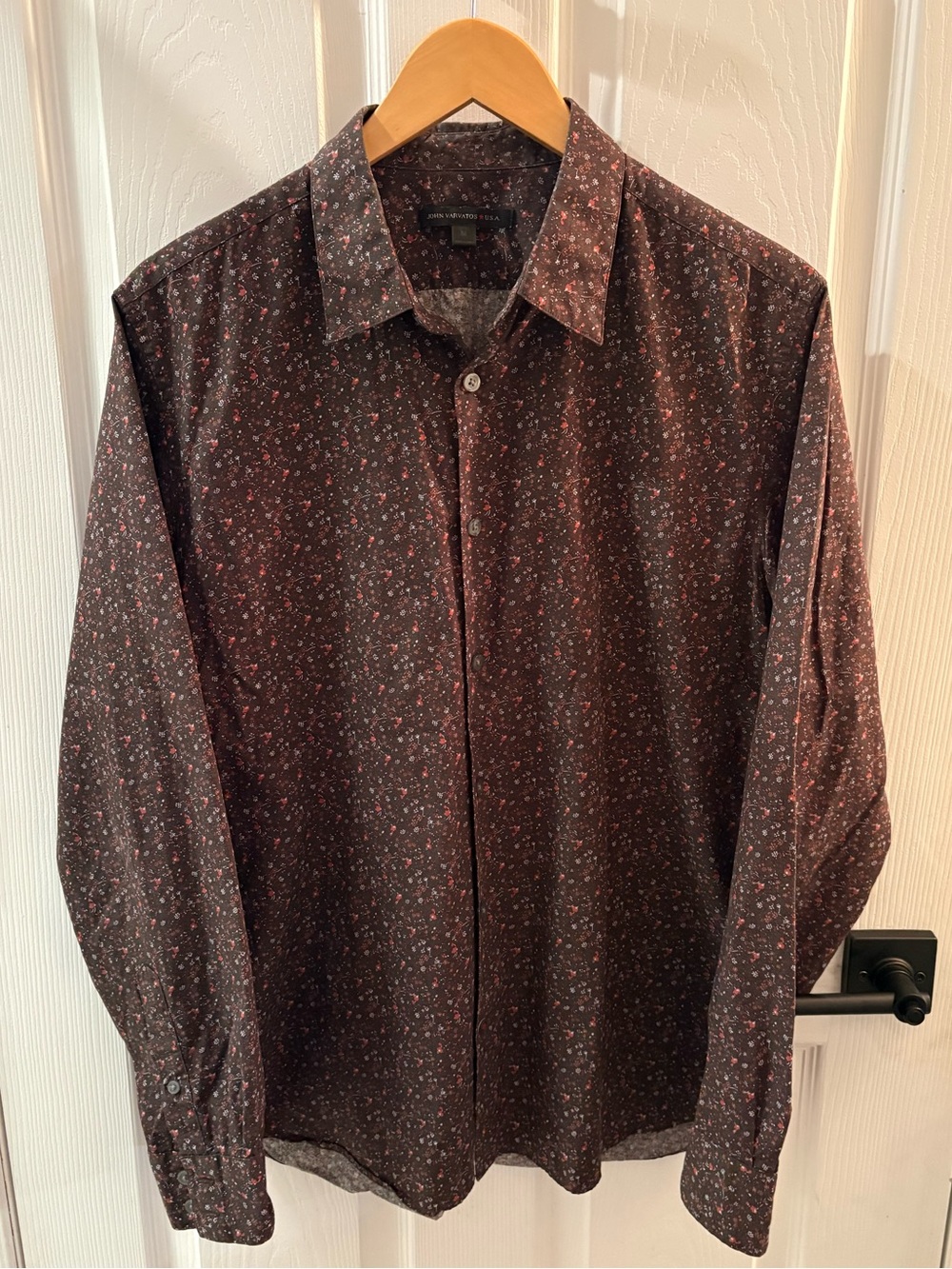 John Varvatos Men's Dark Brown Floral Button-Down Shirt